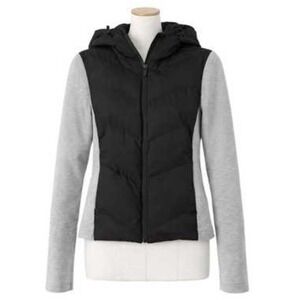NEW! Jason Wu Edit Wms Hybrid Puffer Jacket Hooded Quilted Gray Black Full Zip